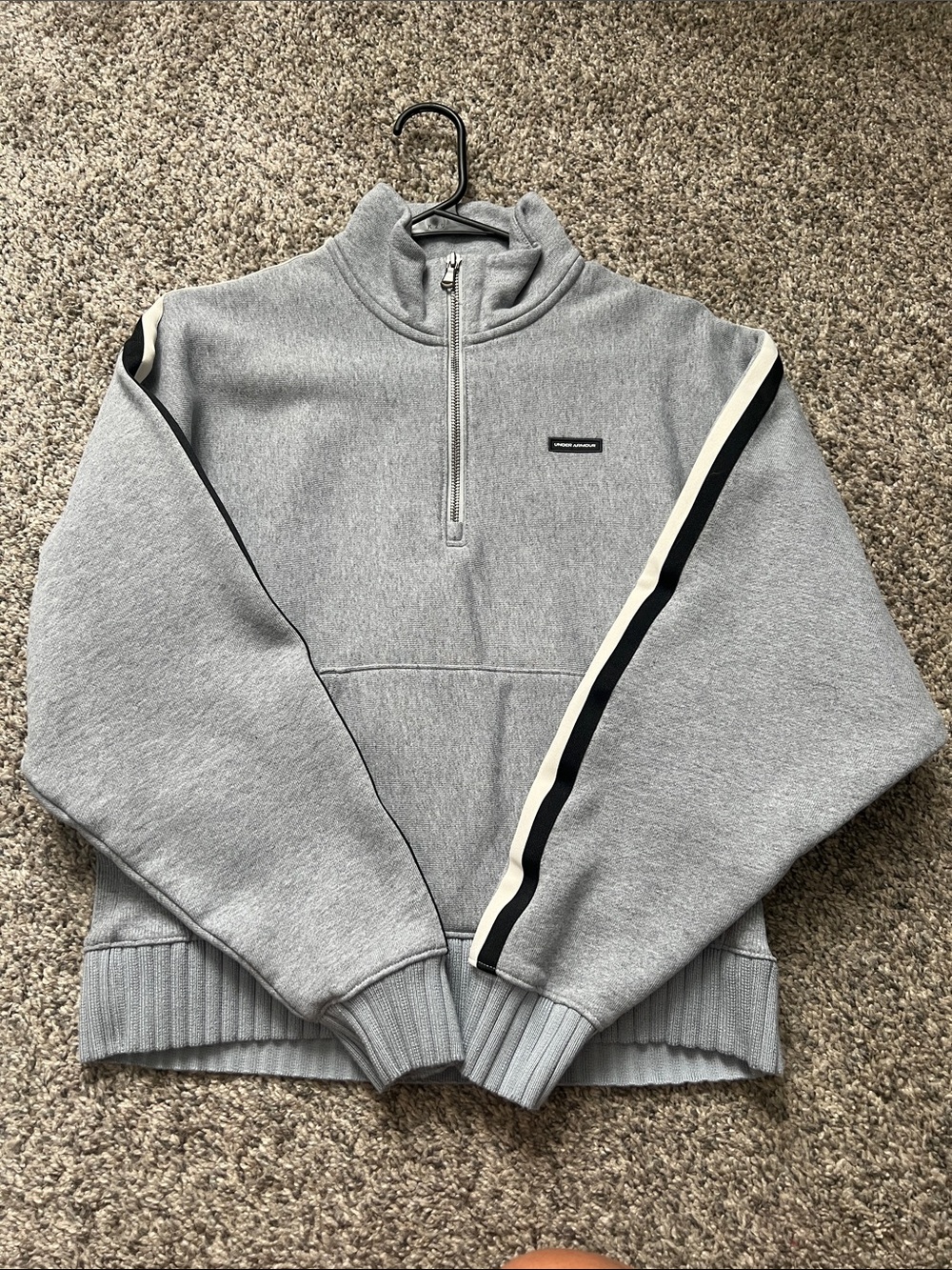 Under Armor Grey Quarter-Zip Pullover Sweater with Contrast Stripe